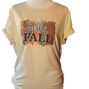 Hello Fall Graphic Cotton Blend Womens Top, Cream (L)